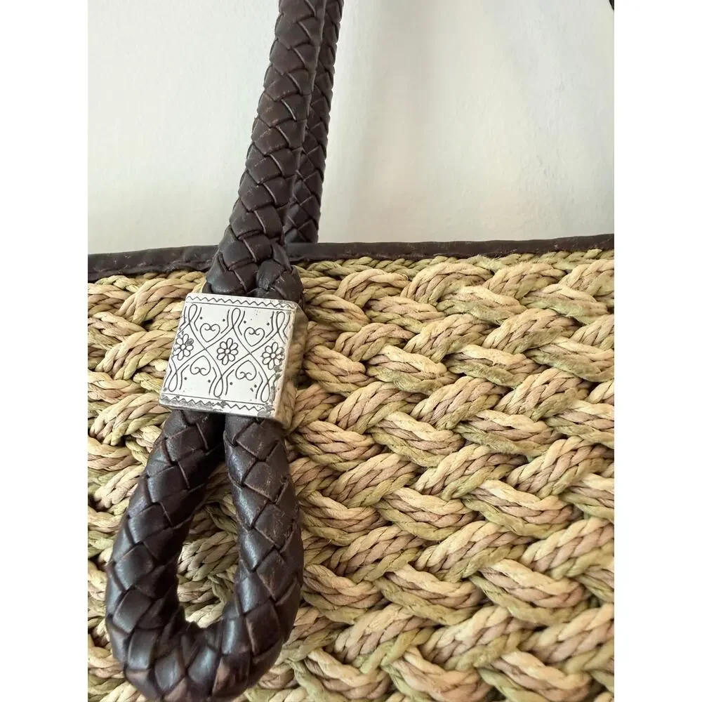 Brighton Rita Woven straw Bucket Bag Women Tan Double Handles Magnetic Closure